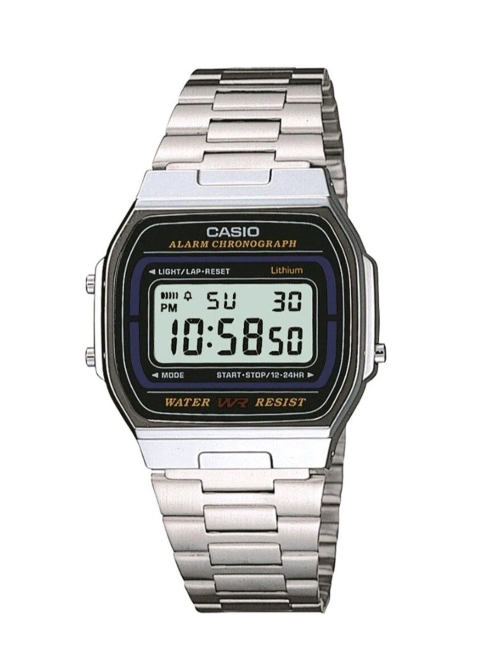 Casio Vintage A164WA-1VES Men's 35mm Chronograph Alarm Stainless Steel Watch